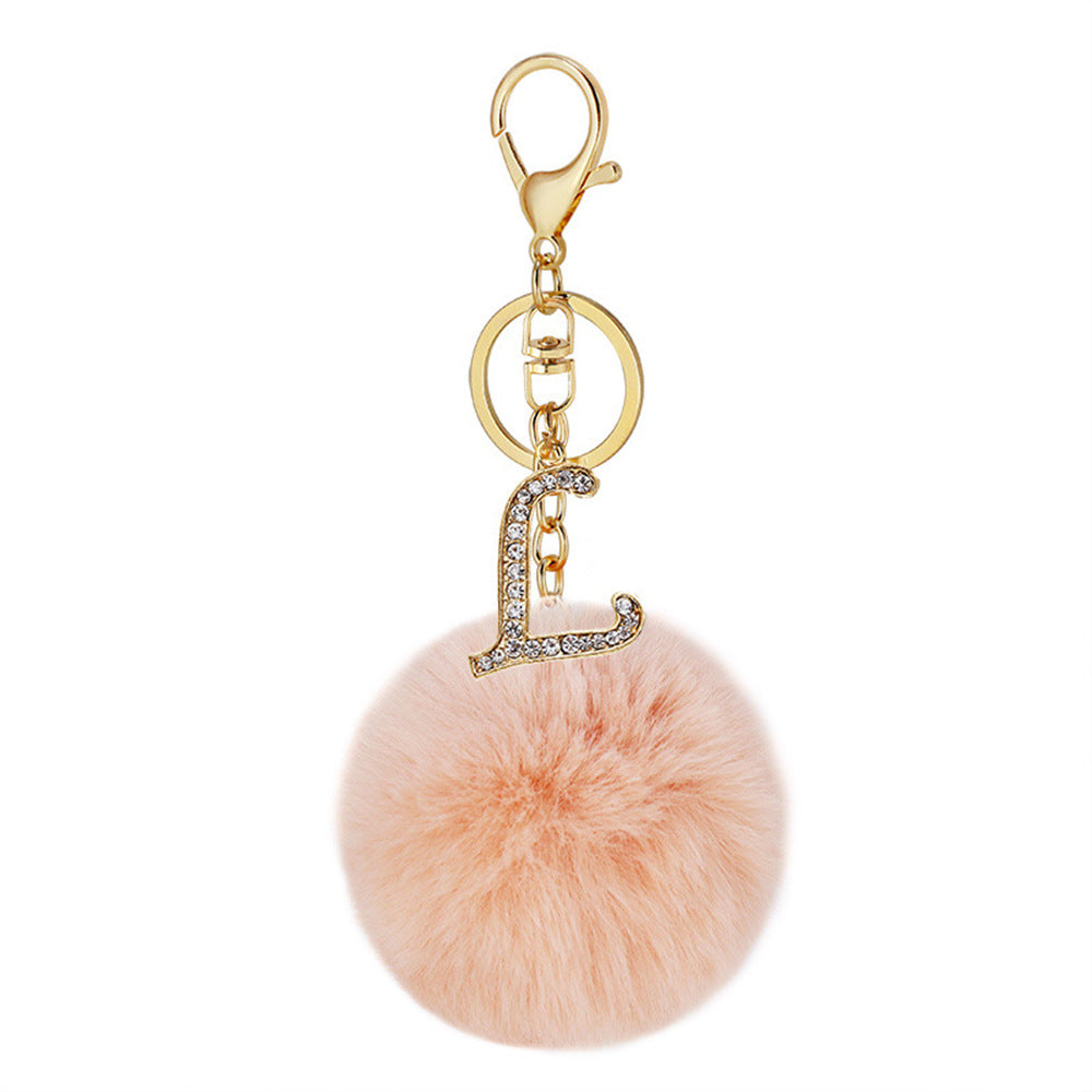 Wholesale Fur Ball Rhinestone Alloy Letter Keychain ACC-KC-YuanFei005