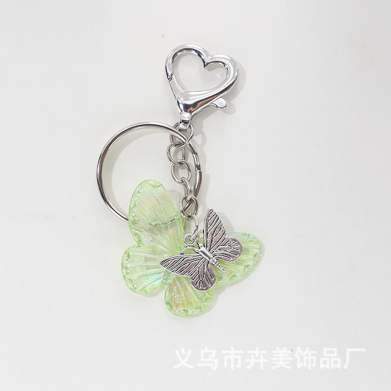Wholesale Cute cartoon AB color plated butterfly heart keychain