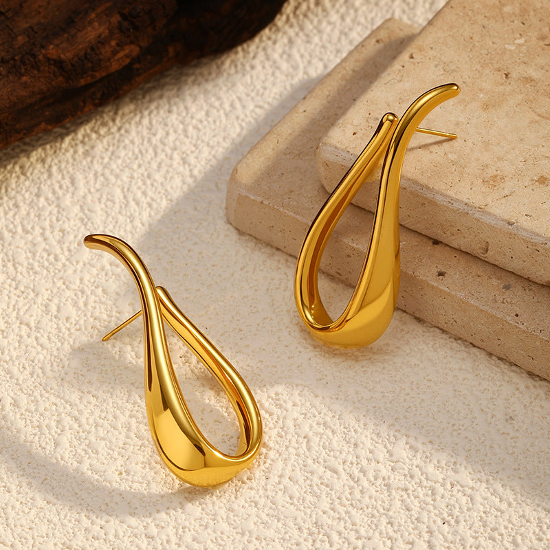 Wholesale Versatile Stainless Steel 18K Asymmetrical Geometric Earrings