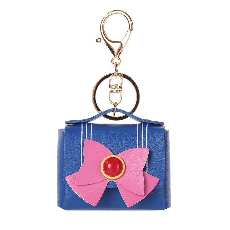 Wholesale Light Blue Leather Keychain Pendant With Bow And Butterfly European Style Car Key Accessory