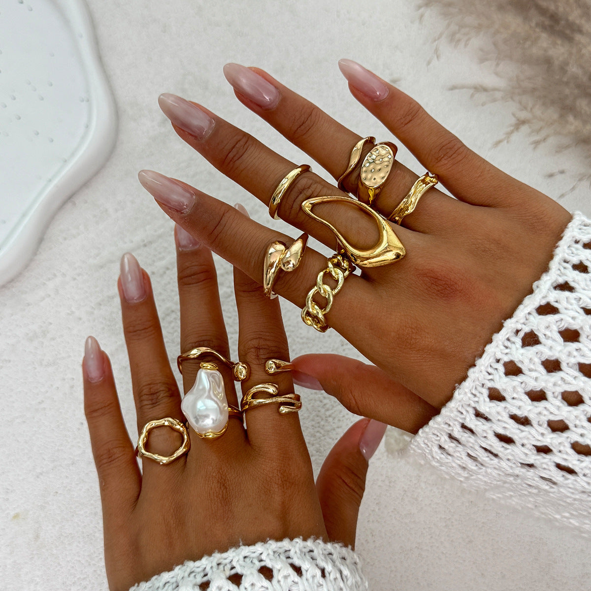 Wholesale Glossy Water Drop Hug Ring Set