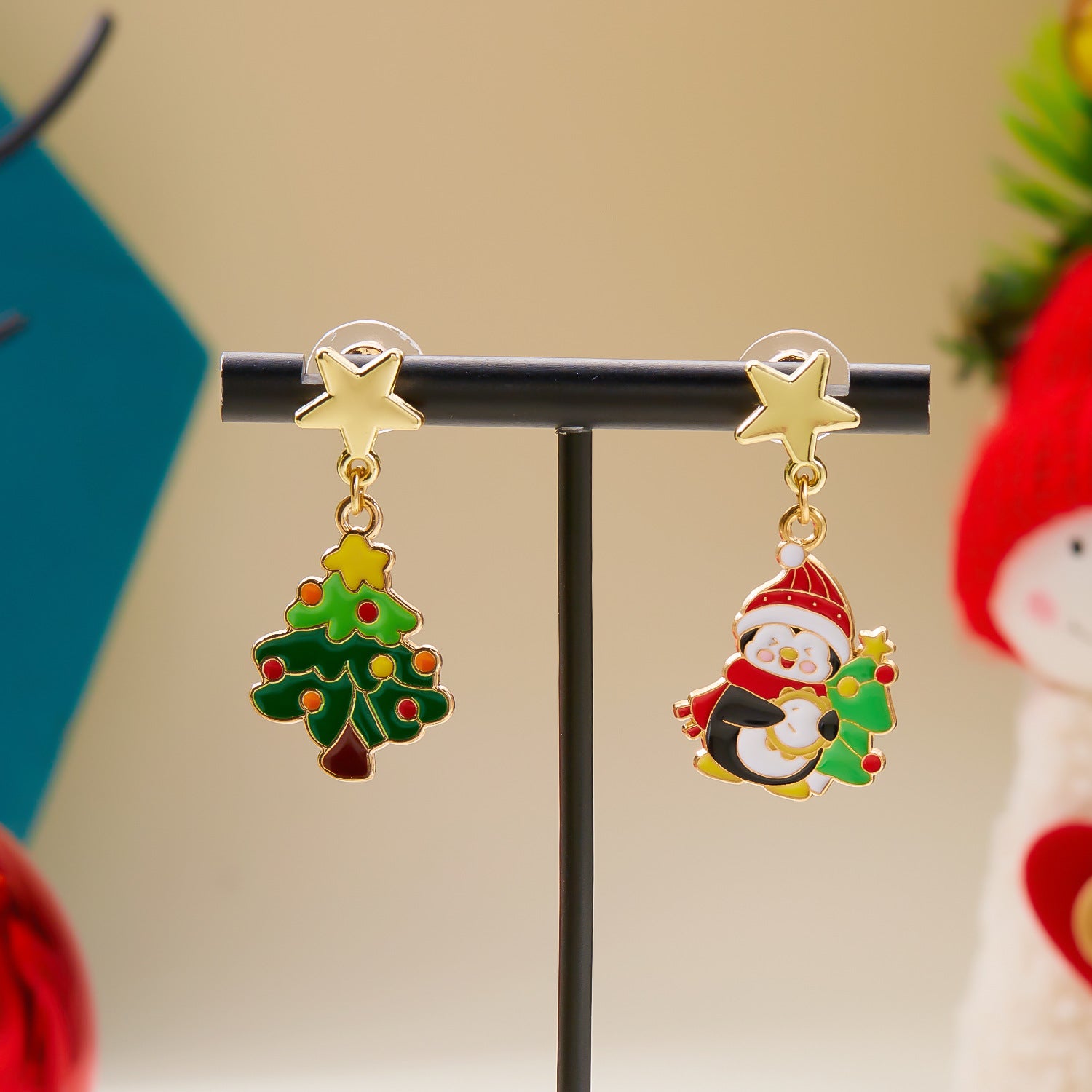 Wholesale Cartoon oil dripping  Christmas tree bell earrings