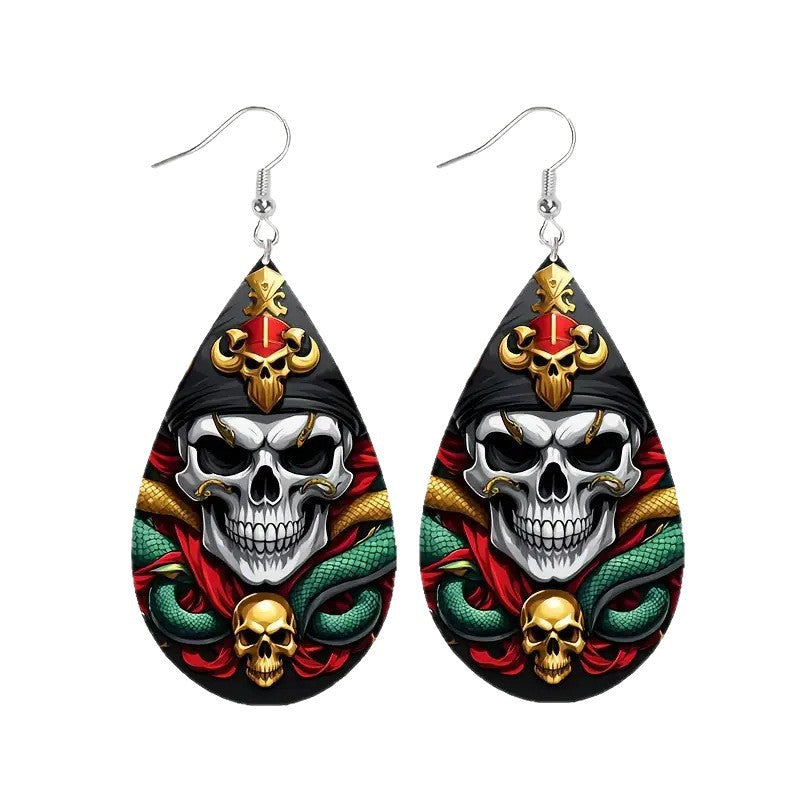Wholesale Halloween Party Water Drop Series Skull Acrylic Flat Earrings