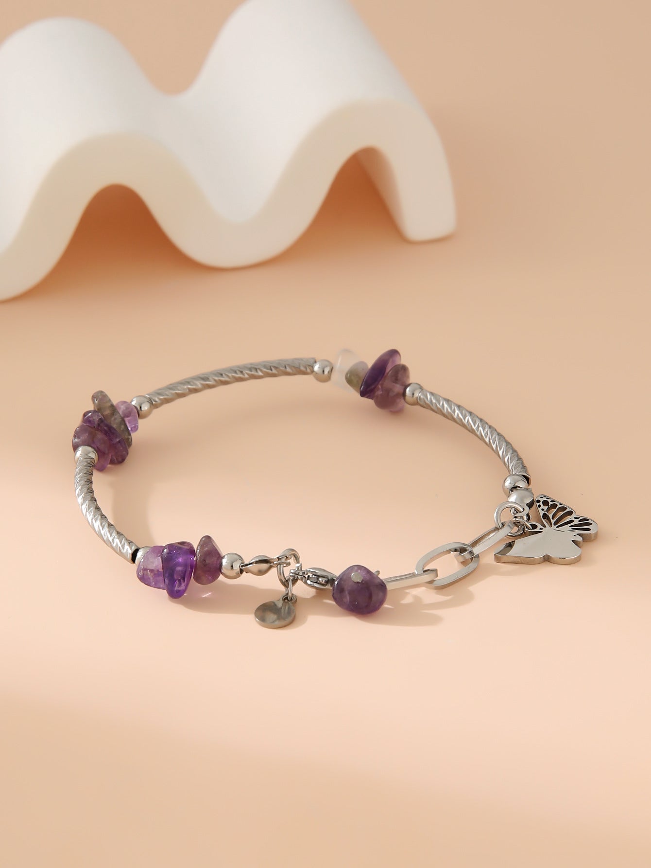 Wholesale  stainless steel color gravel butterfly pendant gold bracelet