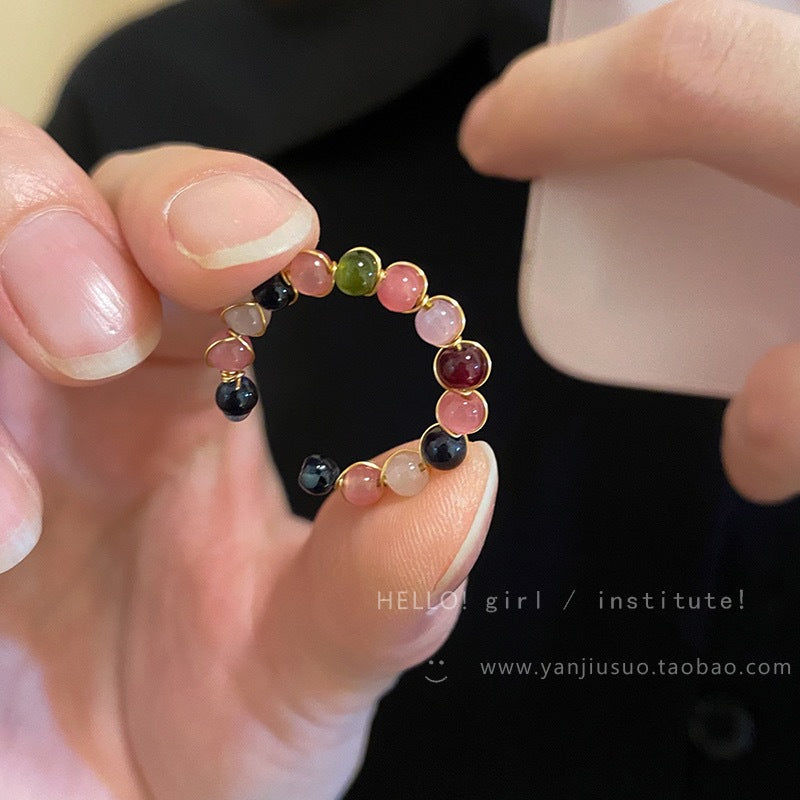Wholesale Vintage Natural Stone Tourmaline Open Ring