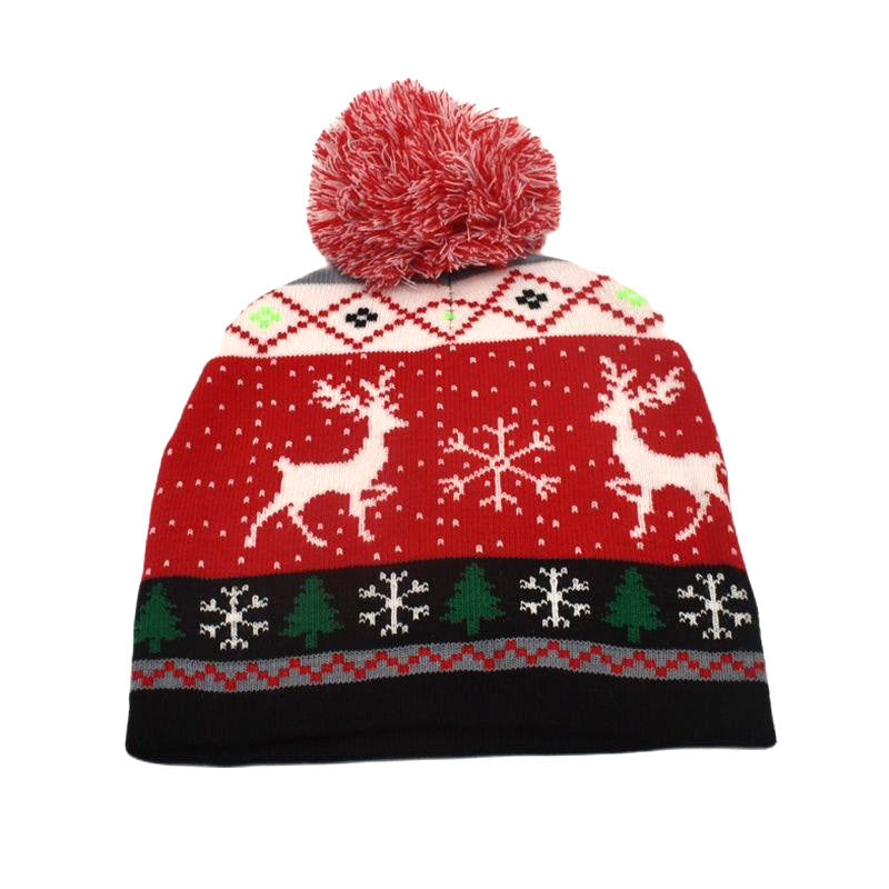 Wholesale Winter warm hat with fur ball Christmas elk knitted beanie