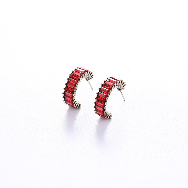 Wholesale  Crystal Diamond C- shaped earrings geometric semi-circular earrings