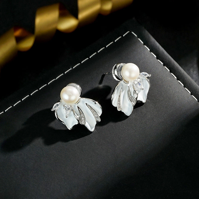 Wholesale S925 Silver Needle  Begonia Flower Earrings