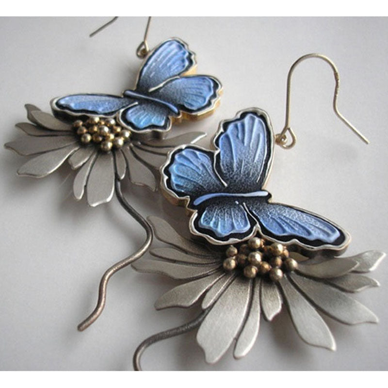 Wholesale  Blue Butterfly Distinctive Earrings Creative Asymmetric Insect Wings Earrings