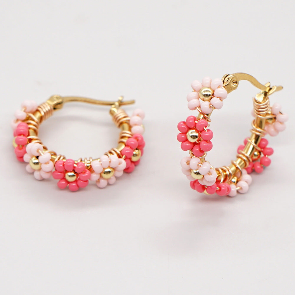 Wholesale Boho Rice Bead Daisy Earrings