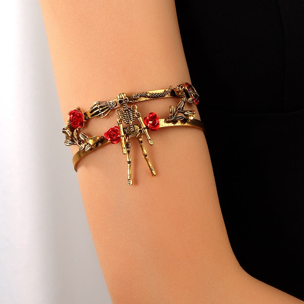 Wholesale Fashion Punk Skull Snake Arm Cuff Antique Silver Alloy Resale Jewelry Accessory
