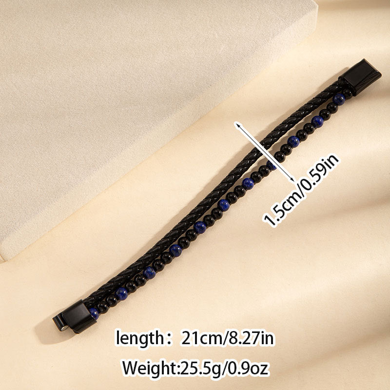 Wholesale Handwoven Cowhide Leather Bracelet Natural Stone Beads Unisex Distressed Tibetan Style Everyday Fashion Accessory
