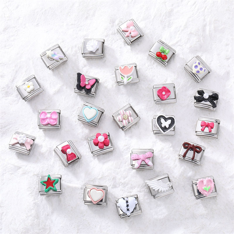 Wholesale  Italian modular bracelet 9mm DIY splicing detachable stainless steel letter flower combinable bracelet