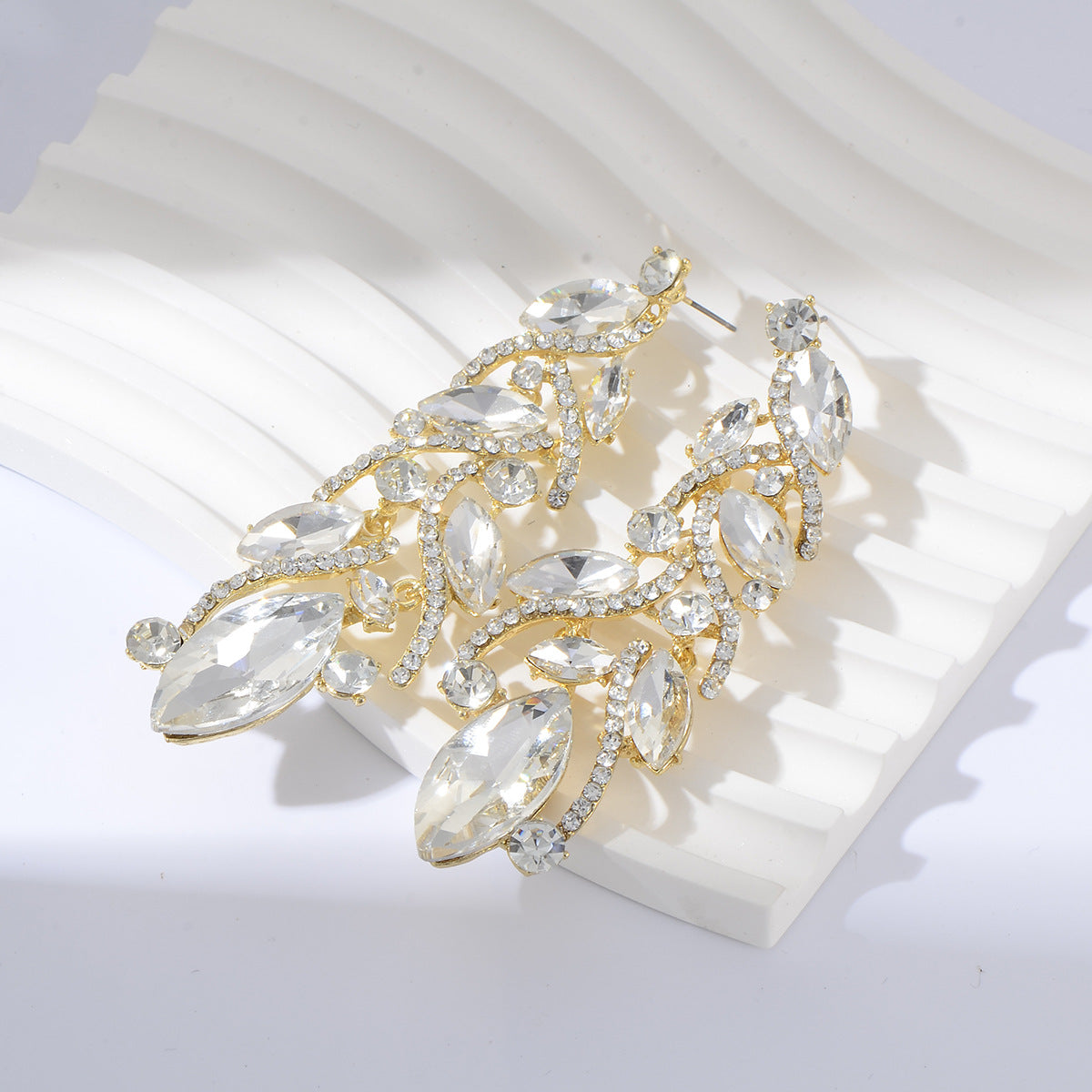 Wholesale Light Luxury Earrings Copper Plated Zircon Colored Crystal Leaf Tassel Earrings ACC-ES-YiN001