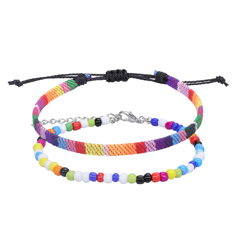 Wholesale  Bohemian style rice bead woven anklet colorful fabric foot decoration