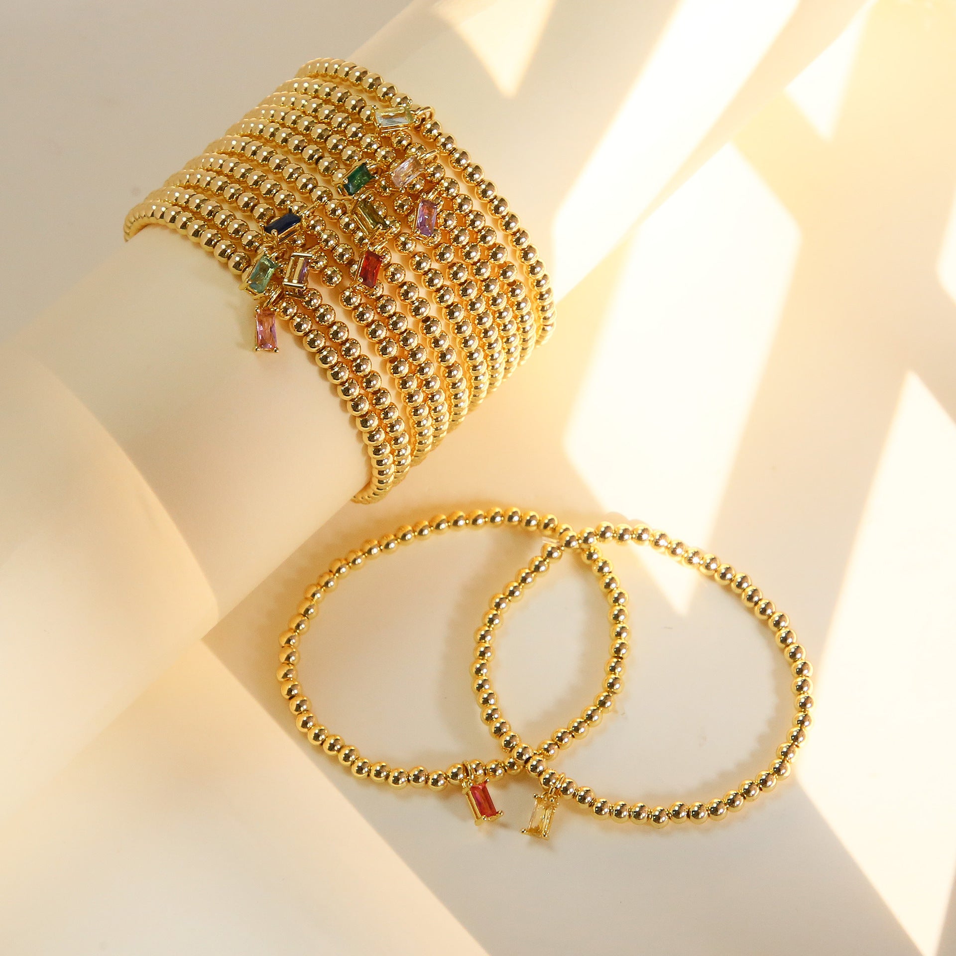 Wholesale 18k Golden Twelve birthstone December Stone Color Sugar Zircon Pendant Copper Beads  Bracelet