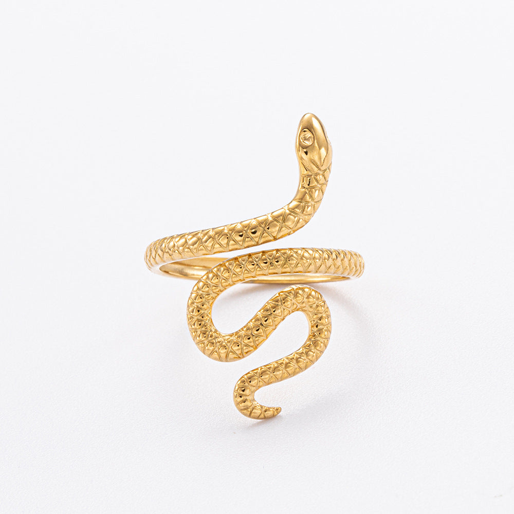 Wholesale Snake-shaped Stainless Steel Electroplated 18K Gold Movable Rings ACC-RS-YuHui004