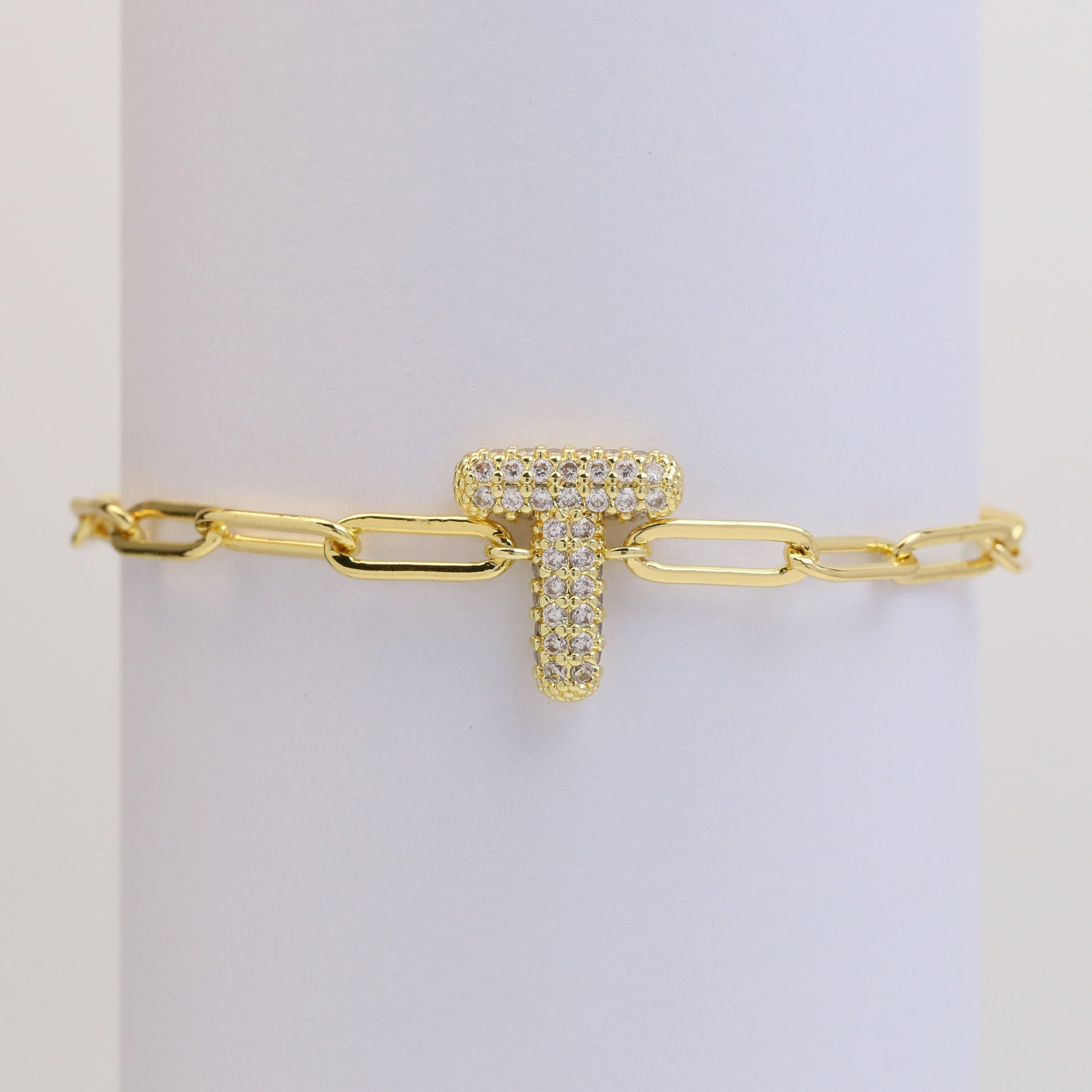 Wholesale 18k Bubble Balloon Diamond 26 Letter Paper Clip Adjustment Bracelet ACC-BT-BaiYi001