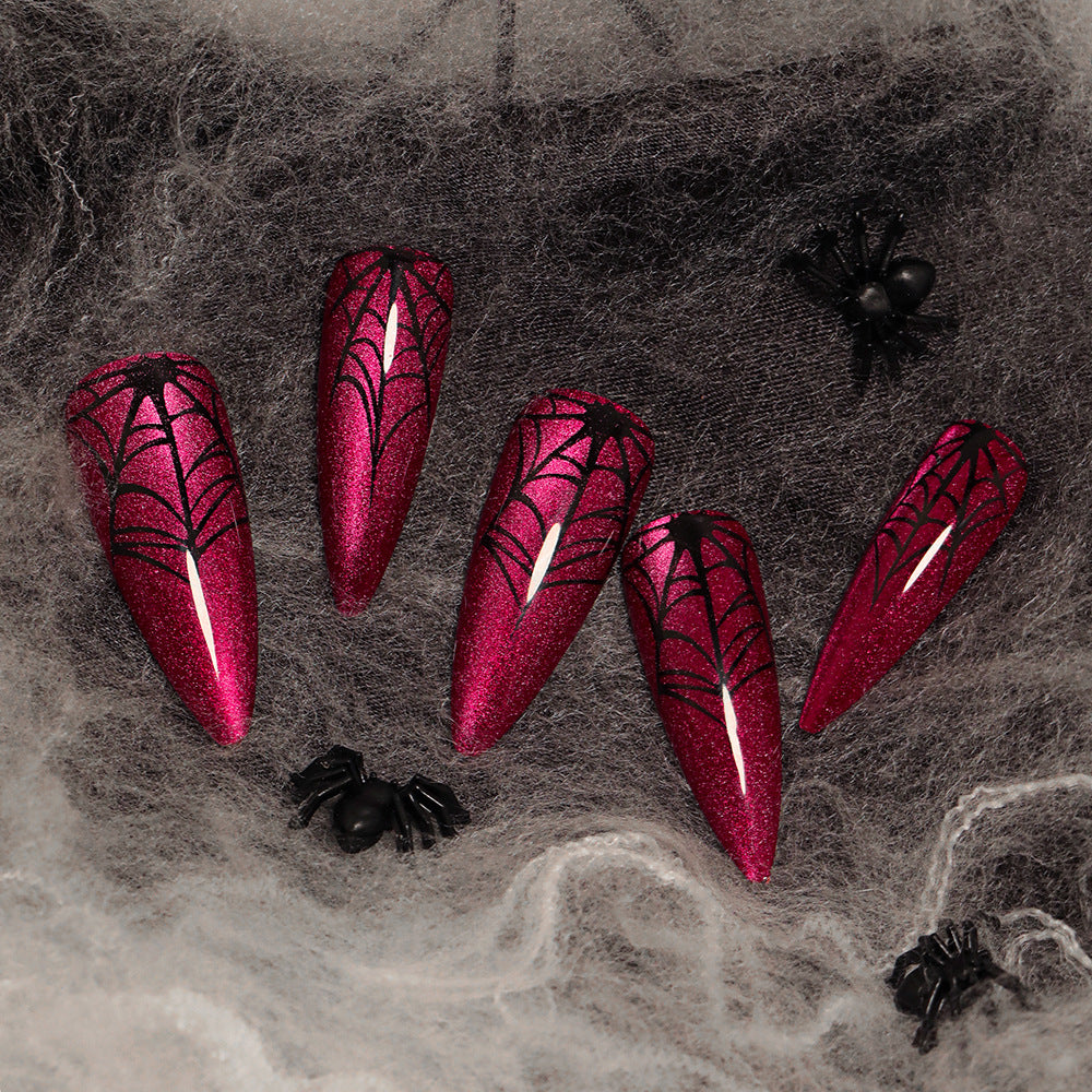 Wholesale 24 Pieces/box Halloween Red Cat Eye Wearable Press-on Nails Kits ACC-NS-LeFan023