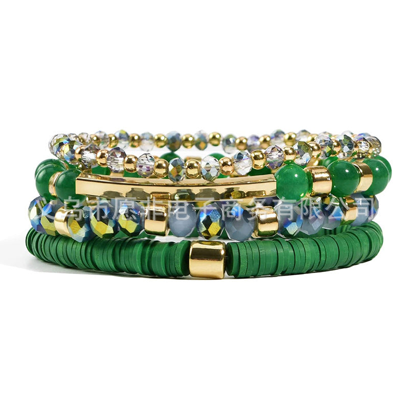 Wholesale St. Patrick's Day Green Stackable Clay Soft Pottery Beaded Stretch Bracelet