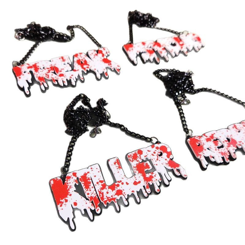 Wholesale Blood Drip Horror Acrylic Pendant Necklace Killer Letter Jewelry For Party Gift Accessory