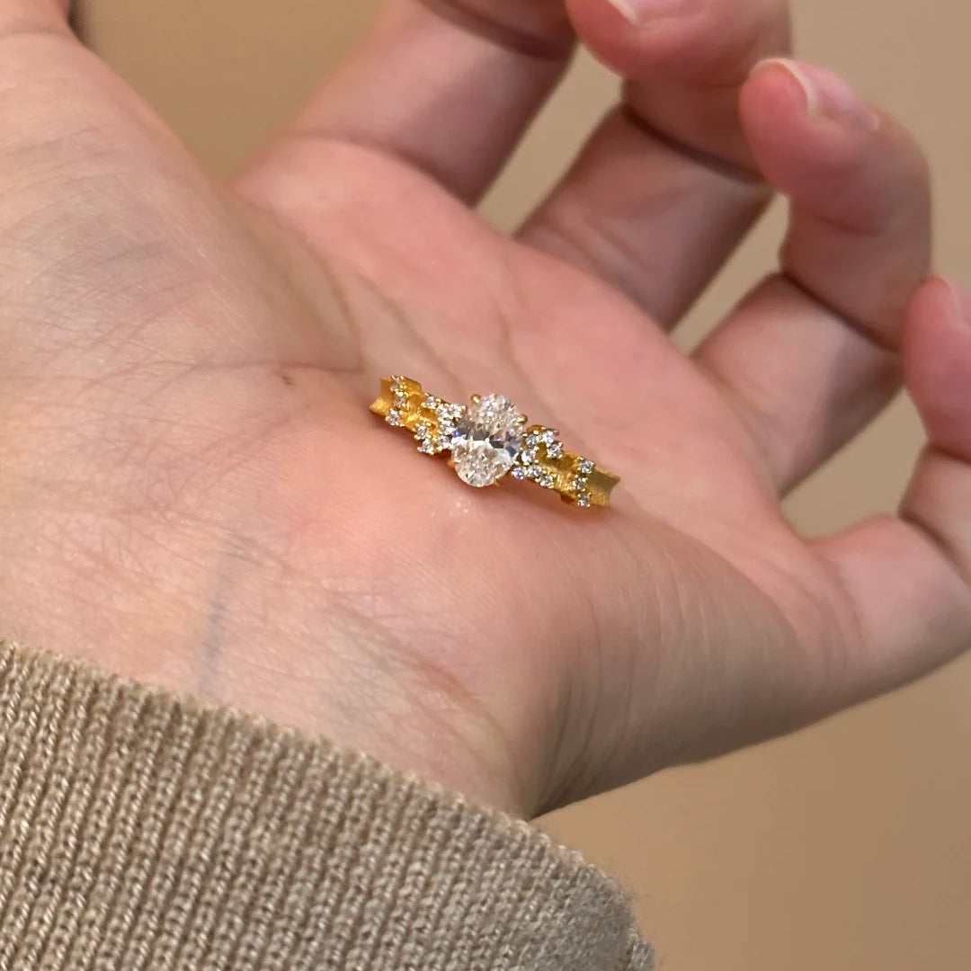 Wholesale Gold-plated starry sky pigeon egg hand-brushed diamond ring