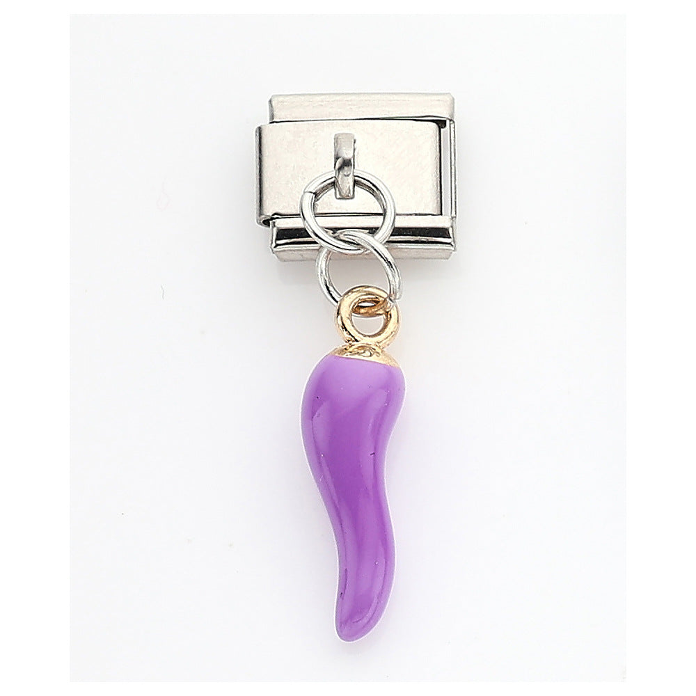 Wholesale 10pcs Italian Charm Bracelet 9mm DIY Splicing Cherry Pepper Flower Pendant Stainless Steel Composable Bracelet