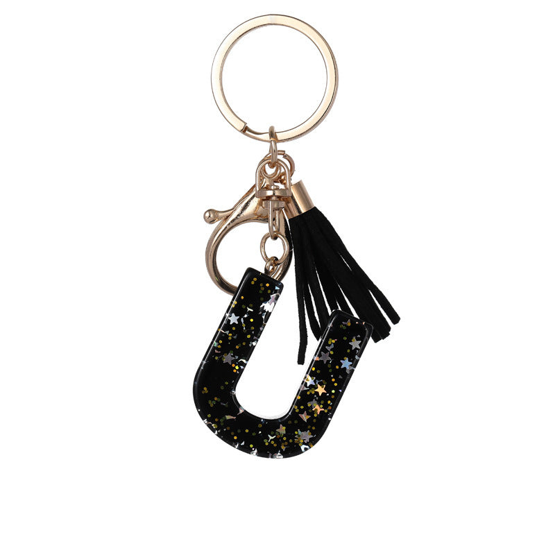 Wholesale  black resin keychain 26 English letter pendant keychain