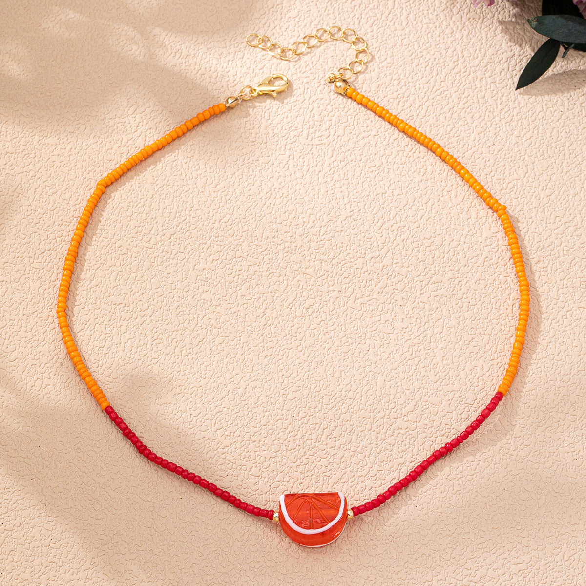 Wholesale Bohemian Fruit Pendant Handmade Beaded Chain Necklace Women S Vacation Jewelry Accessory