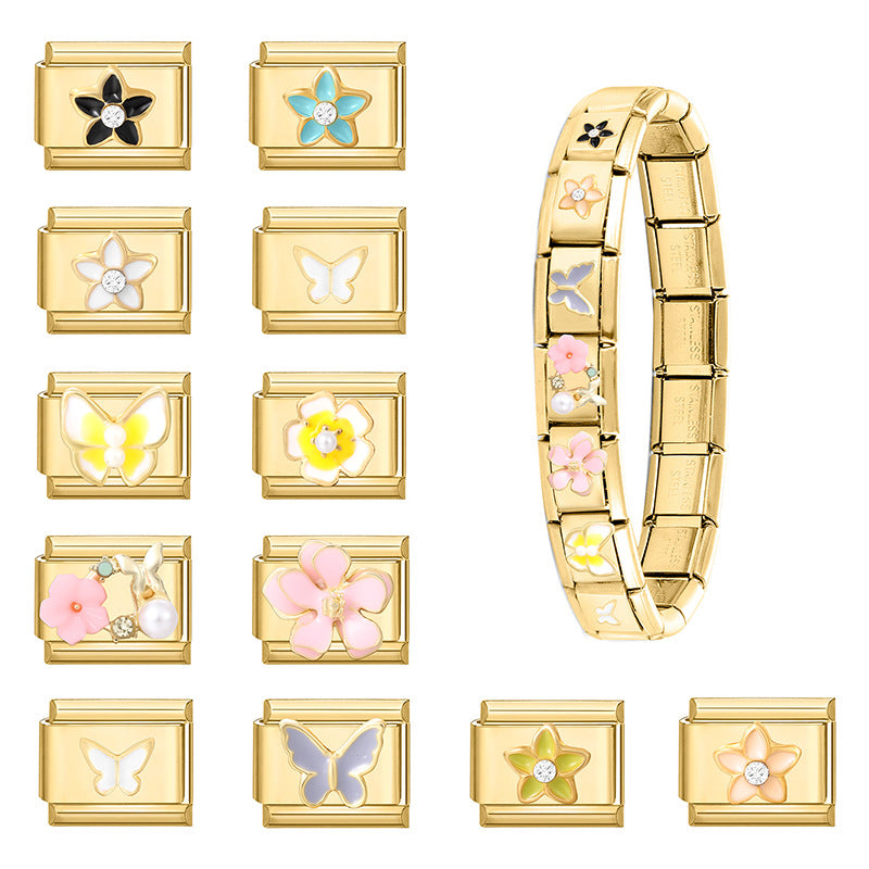 Wholesale 9mm Italian Charm Starter Bracelets DIY Gold Flower Stainless Steel Composable Bracelet