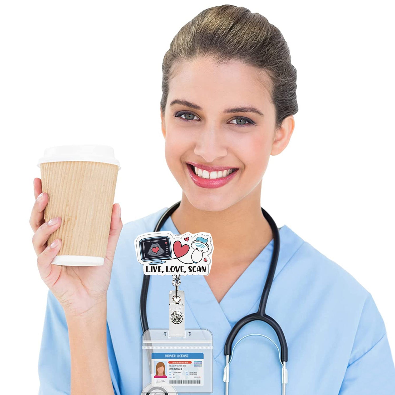 Wholesale Acrylic Retractable Badge Reel with Doctor Nurse Cartoon Design for Clinic Use