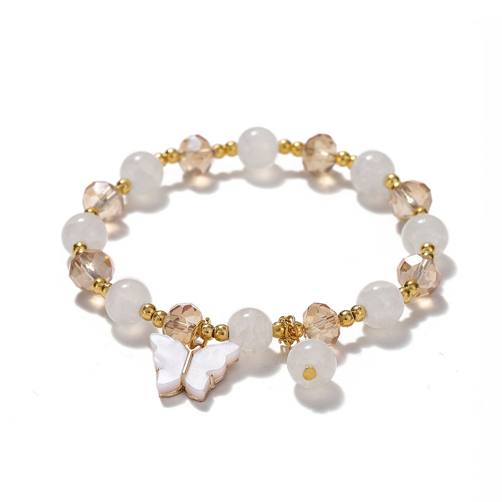 Wholesale Blue Butterfly Artificial Crystal Beaded Bracelet Chinese Style Chic Fashion Accessory Travel Souvenir Gift