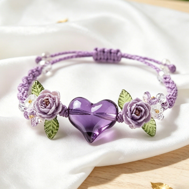 Wholesale Shell Flower Design Adjustable Bracelet Handwoven Purple Resin Retro Chic Women S Jewelry Accessory