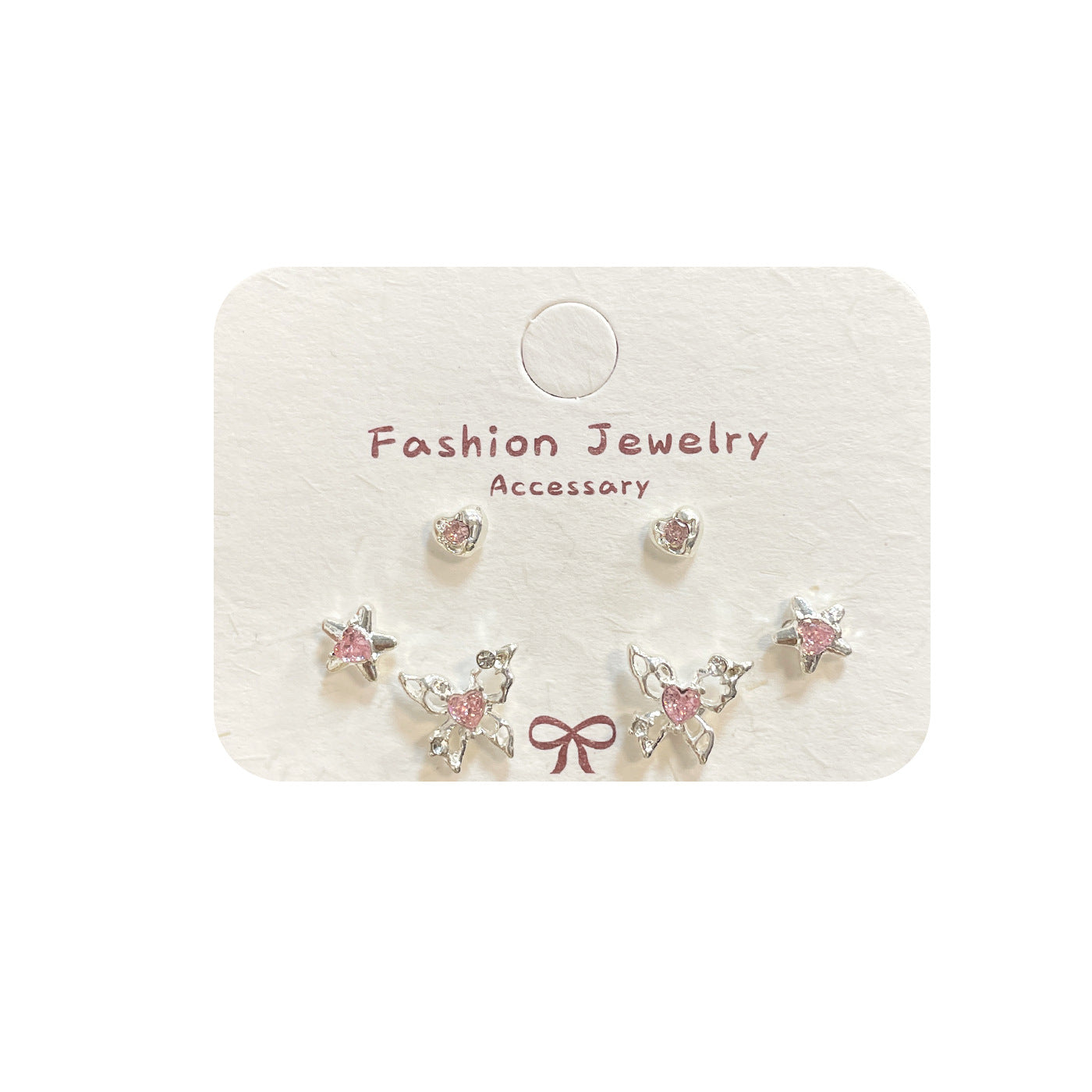 Wholesale Sweet and cool pink zircon butterfly earrings silver needle small daily sparkling all-match earrings