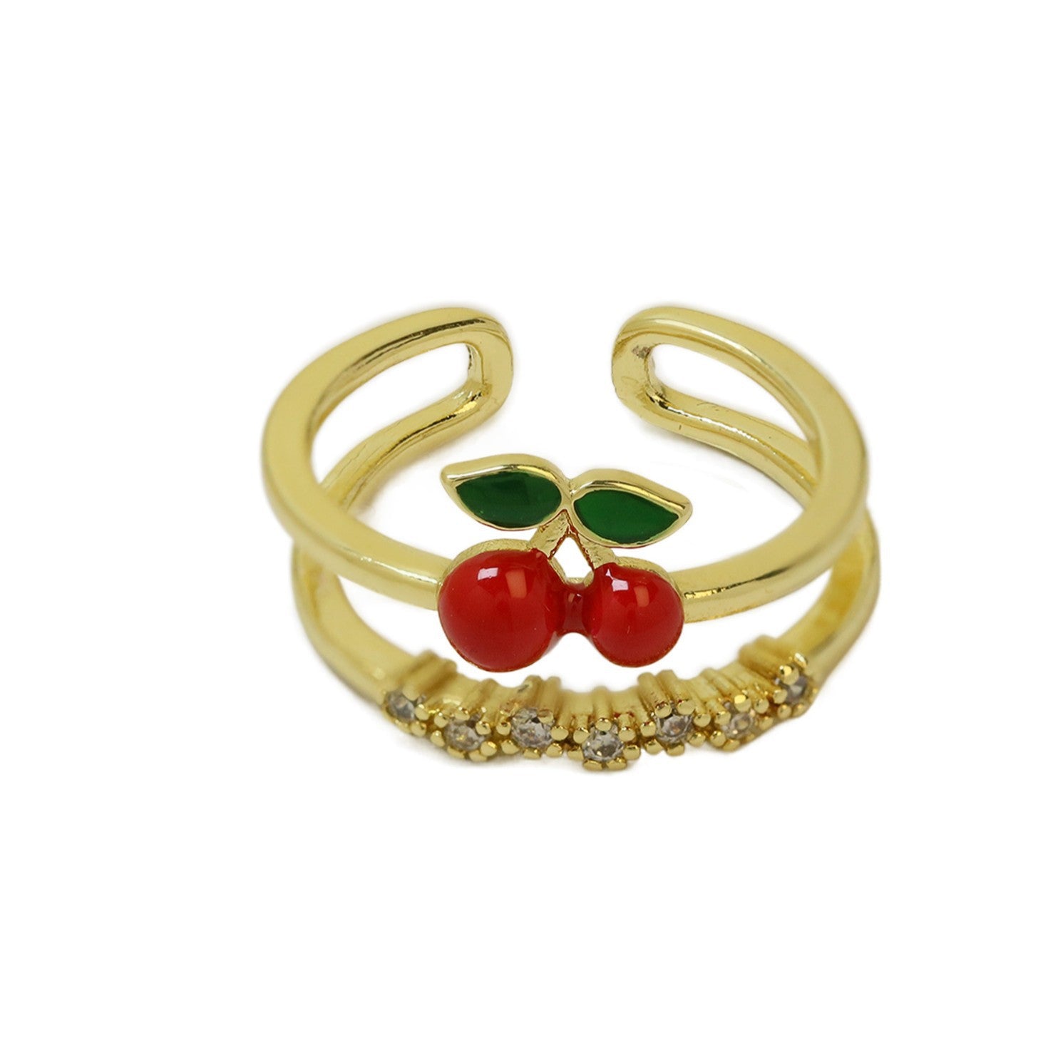 Wholesale 18k Brass Oil Dropping Color Preservation Fruit Series Red Cherry Strawberry Ring