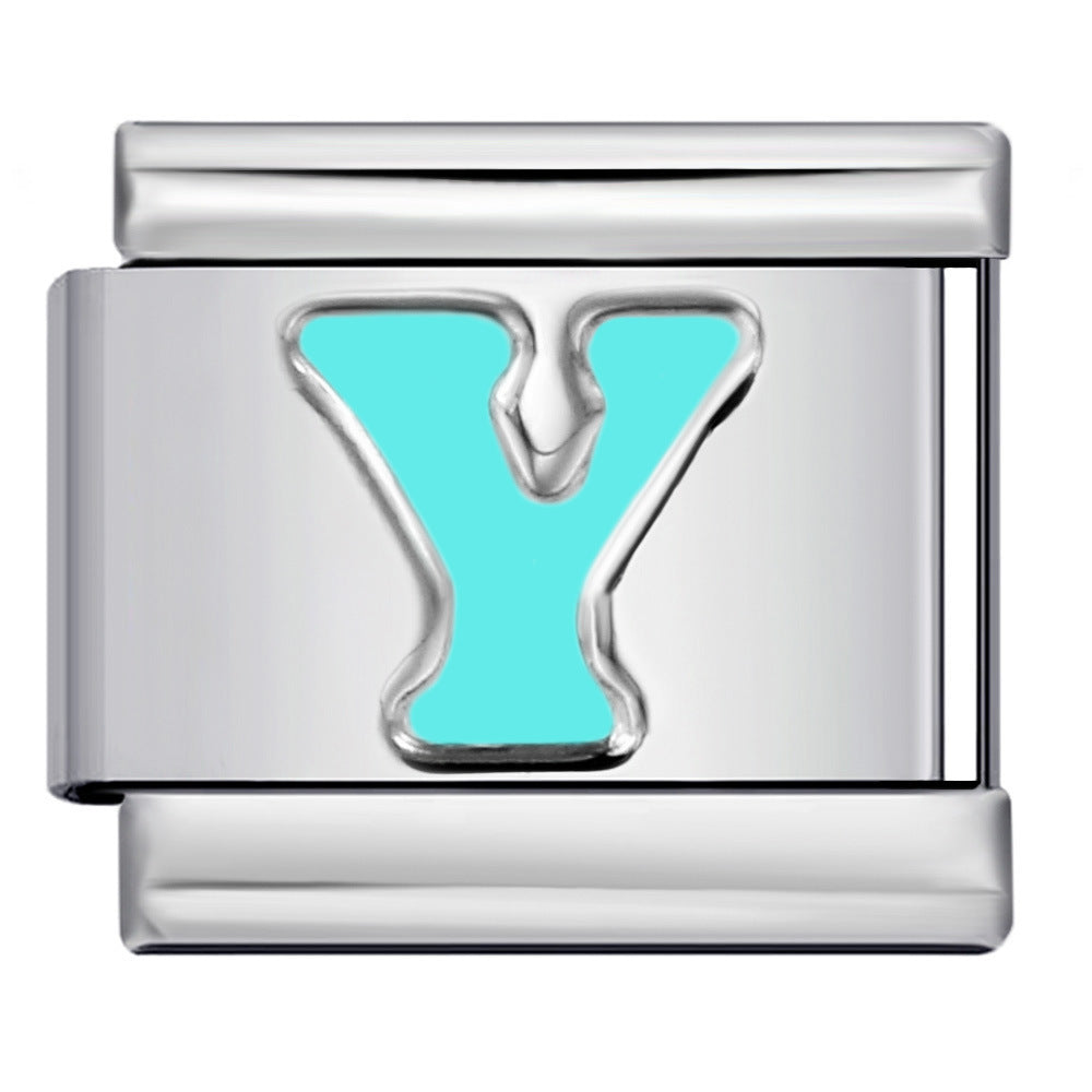 Wholesale Italian Charm Bracelet 9mm DIY sky blue English letter series   Creative Stainless Steel Composable Bracelet