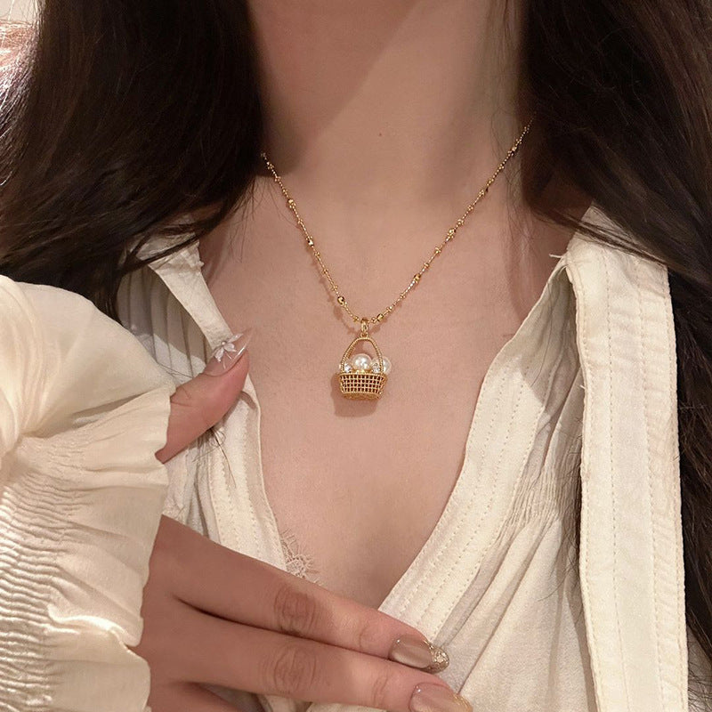 Wholesale  Magic Chain Pearl Small Flower Basket Necklace