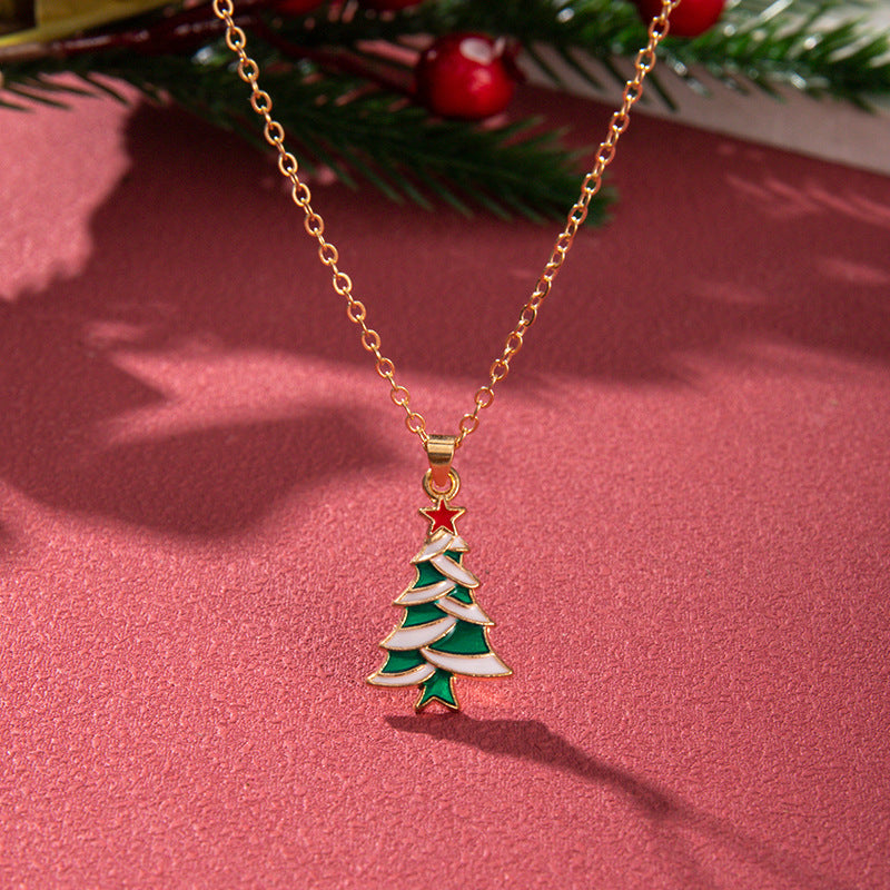 Wholesale Christmas Colored Oil Drop Pendant Christmas Tree Necklaces ACC-NE-Zhey002