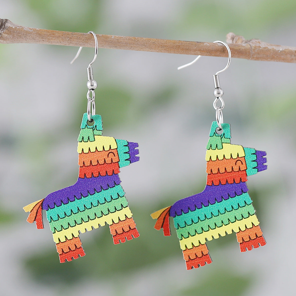 Wholesale cute color donkey beast cactus wooden double-sided earrings