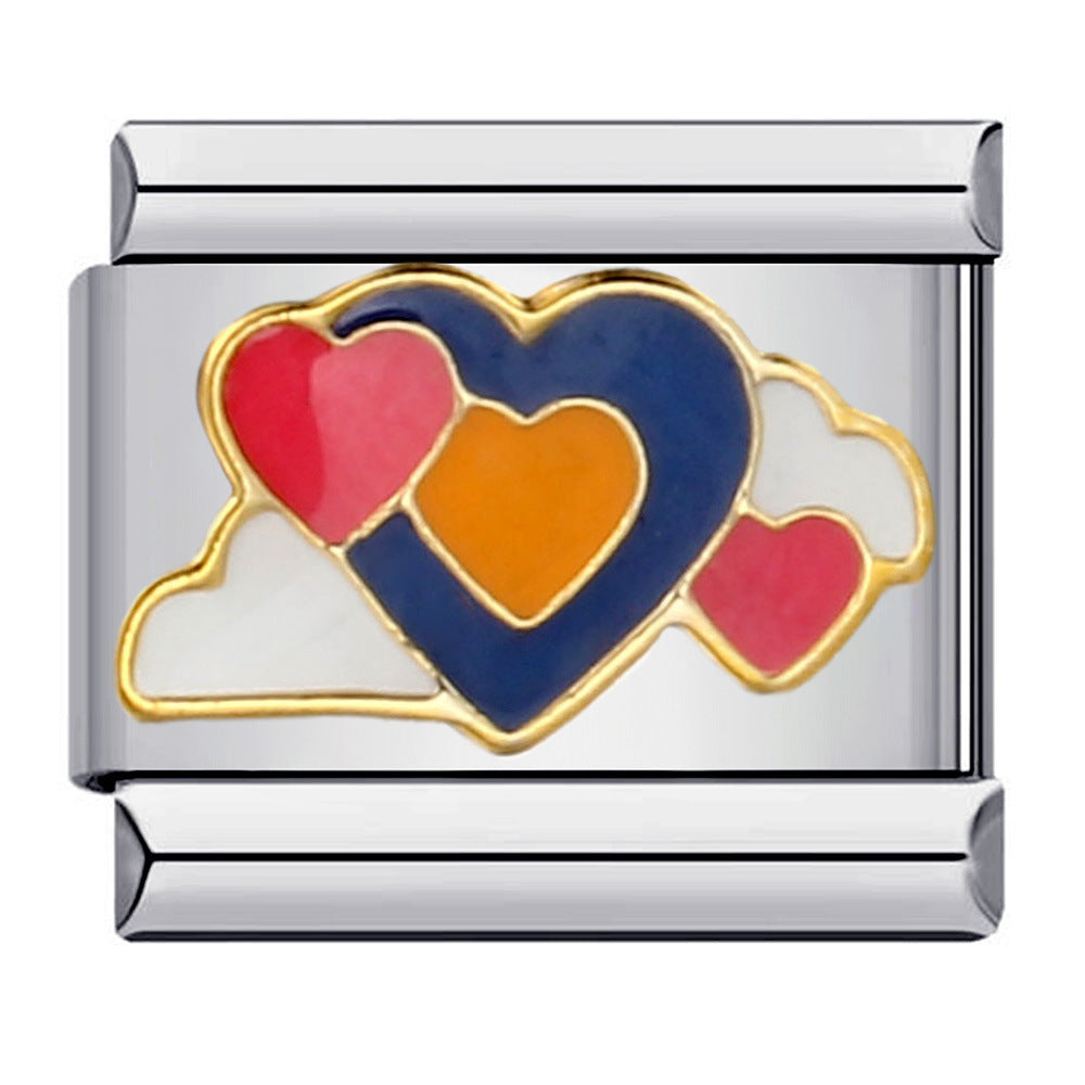 Wholesale Italian Charm Bracelet 9mm DIY Splicing Removable Rainbow Heart Stainless Steel Composable Bracelet