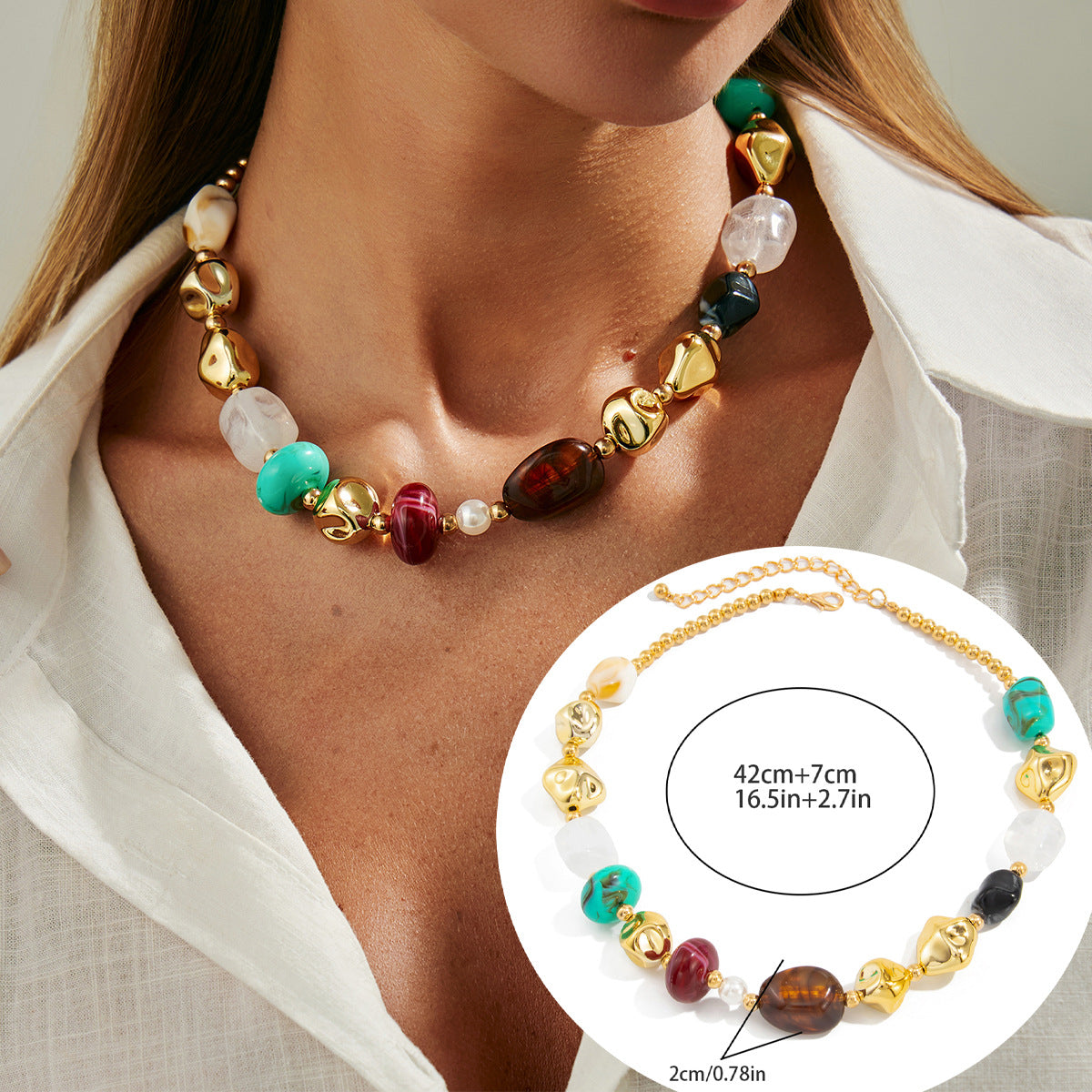 Wholesale Boho Vintage Resin Beaded Necklace Fashion Accessory Gift