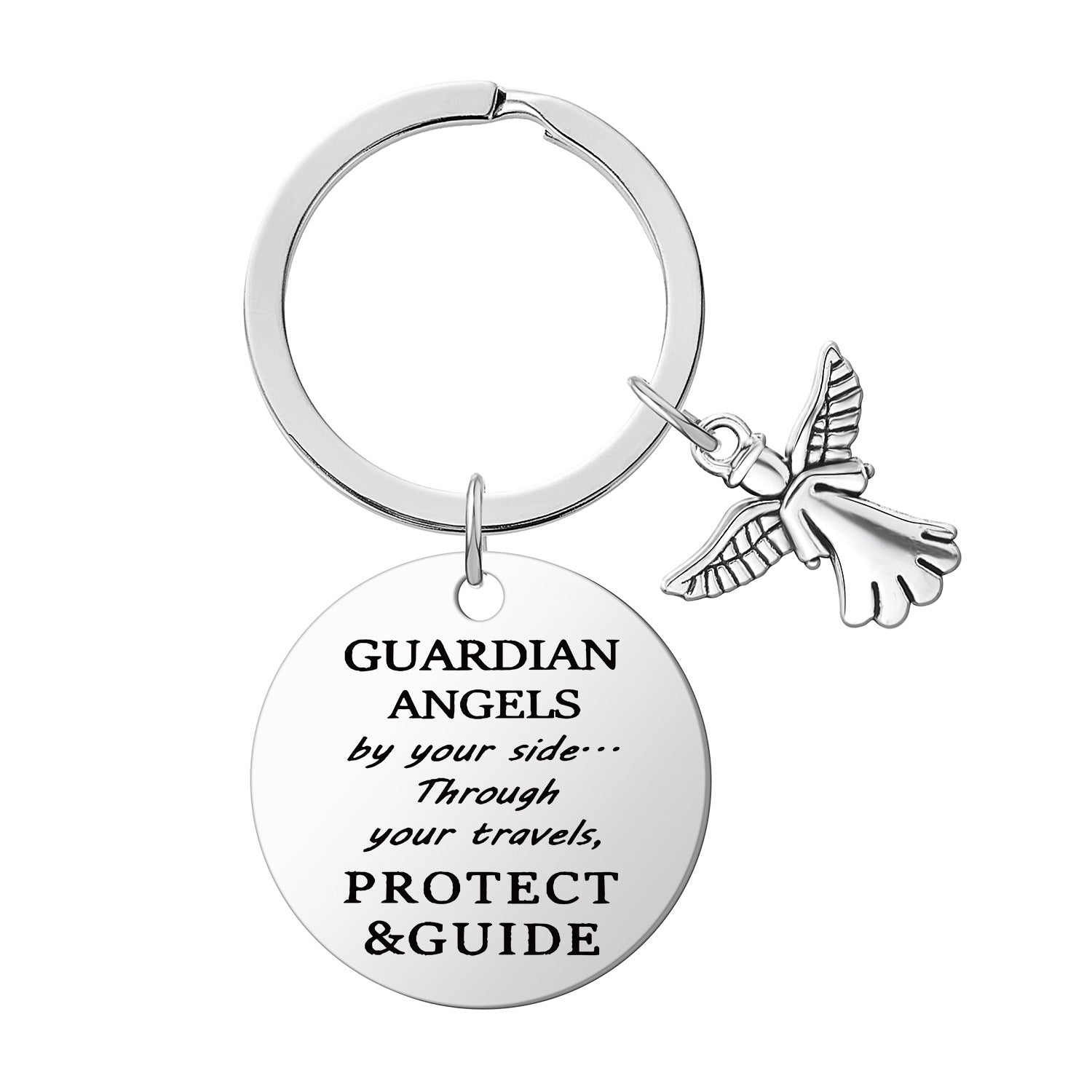 Wholesale Angel Stainless Steel Round Plate Engraving Keychain