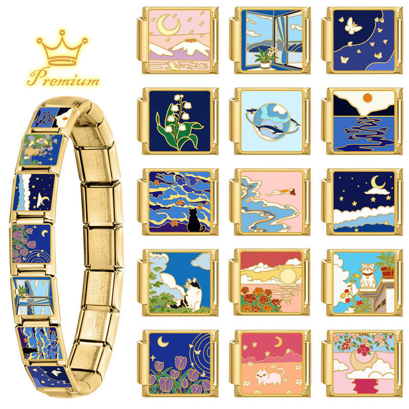 Wholesale DIY Modular Bracelet Stainless Steel Electroplated Gold Retro Fashion Jewelry Accessory