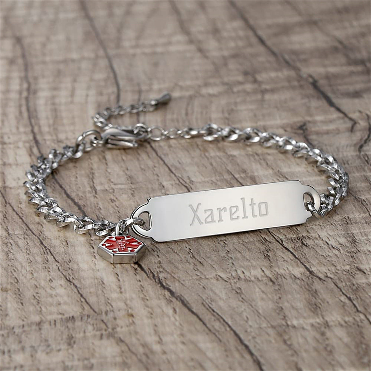 Wholesale stainless steel bends medical logo ID DIY bracelet