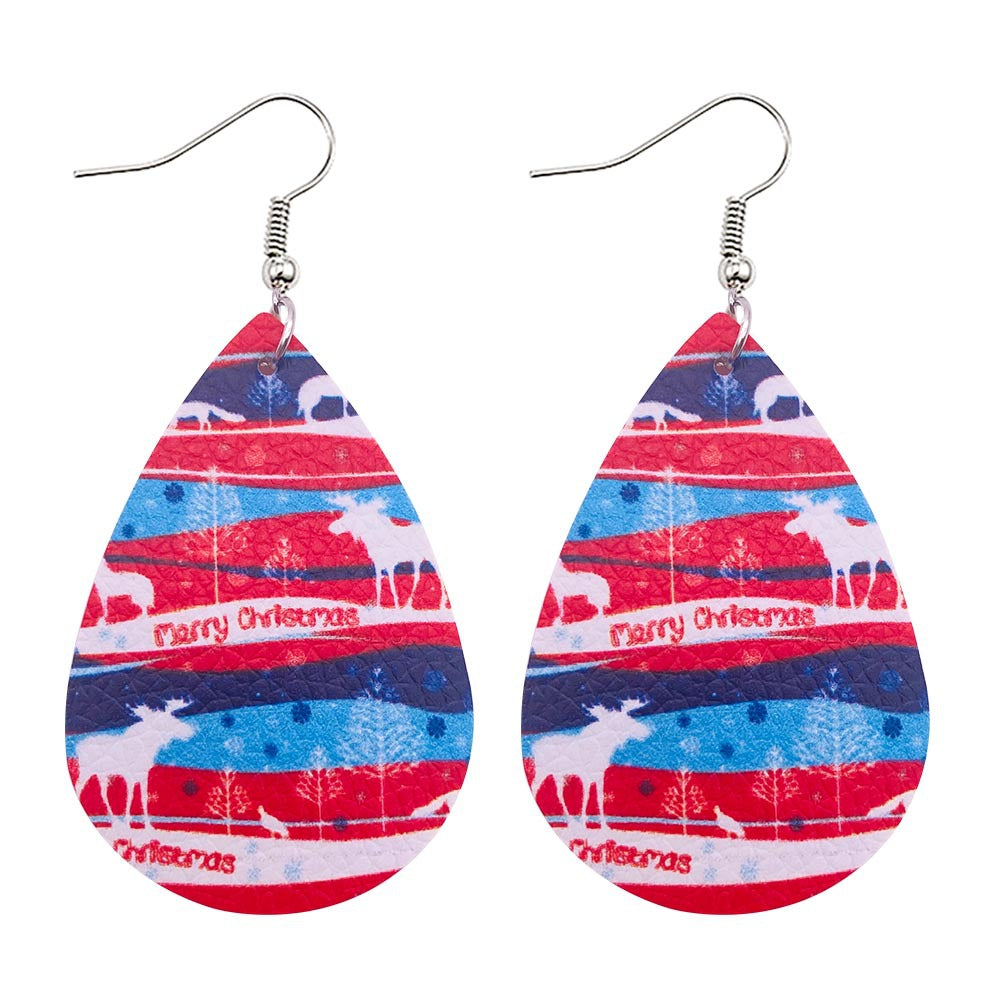 Wholesale  Christmas earrings Christmas dwarfs midget double-sided print PU leather earrings