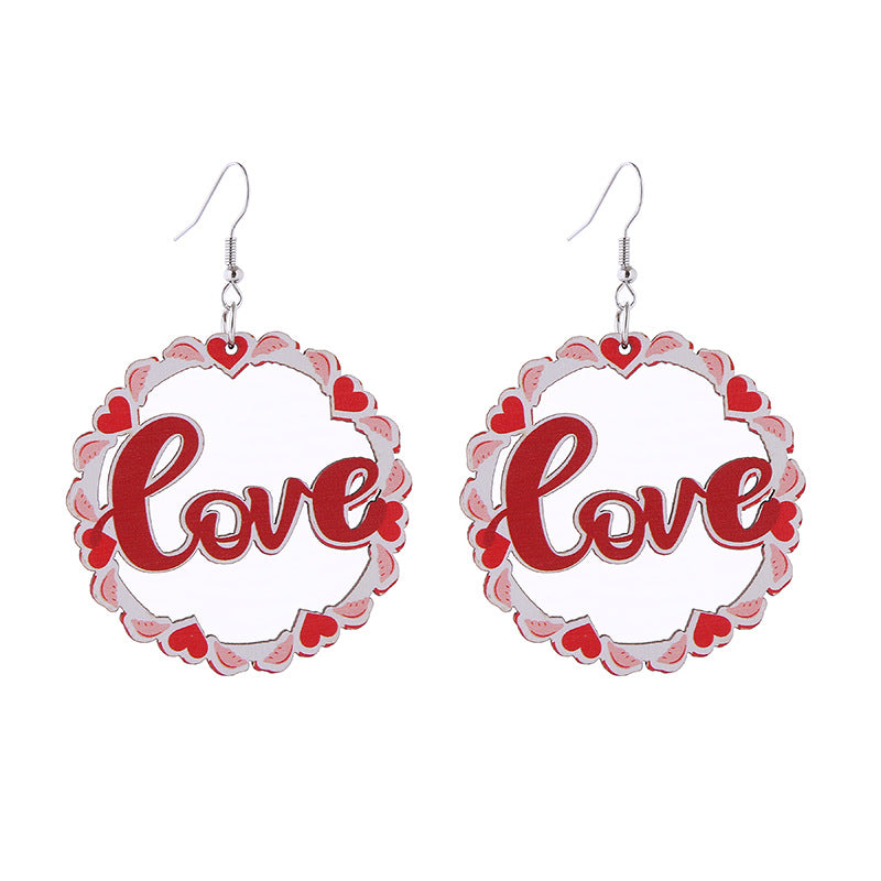 Wholesale Valentine's Day Love LOVE Printed Letters Wooden Earrings ACC-ES-ChouT002