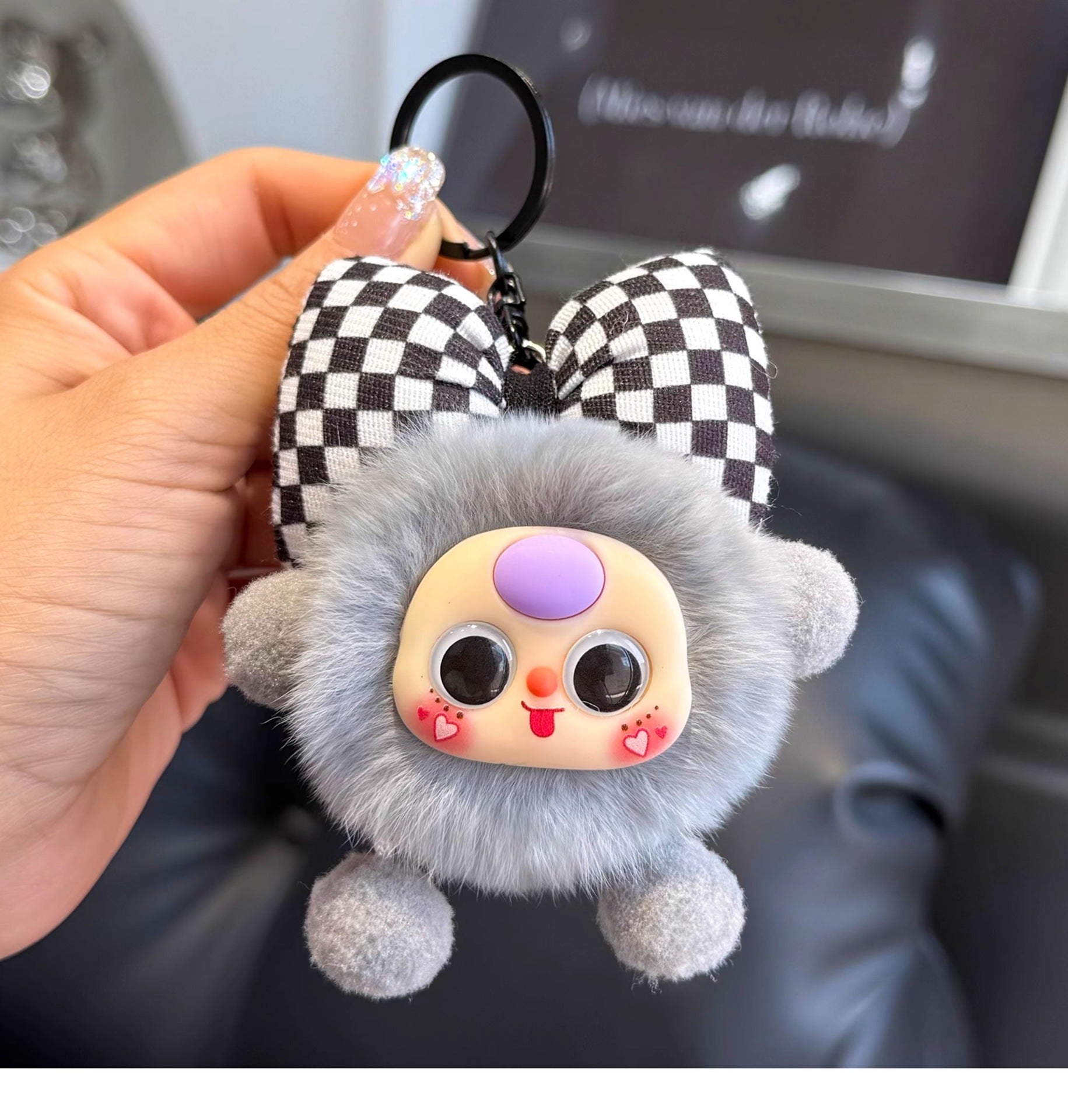 Wholesale Cute Faux Rex Rabbit Fur Little Coal Ball Bag Charm