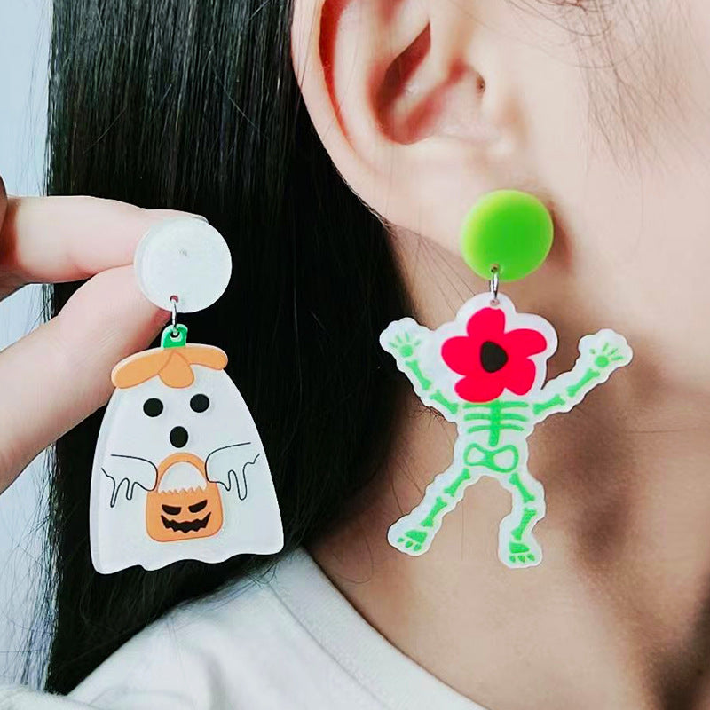 Wholesale  Halloween Earrings  Personalized Acrylic Pumpkin Skull Flower Ghost Earrings