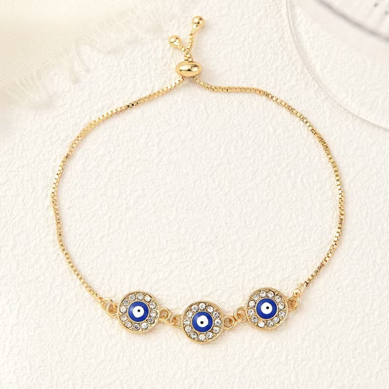 Wholesale Blue Devil Eye Bracelet Women Adjustable Alloy Trendy Fashion Accessory Gift