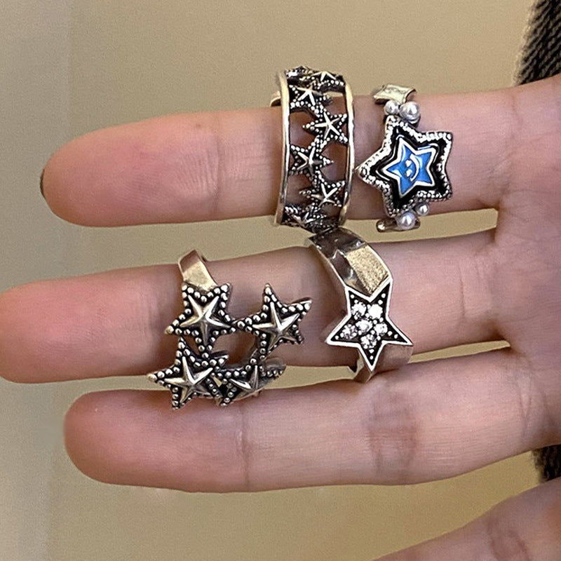Wholesale Distressed Punk Star Ring Adjustable Open Ring Zinc Alloy Men Women Boutique Jewelry Accessory